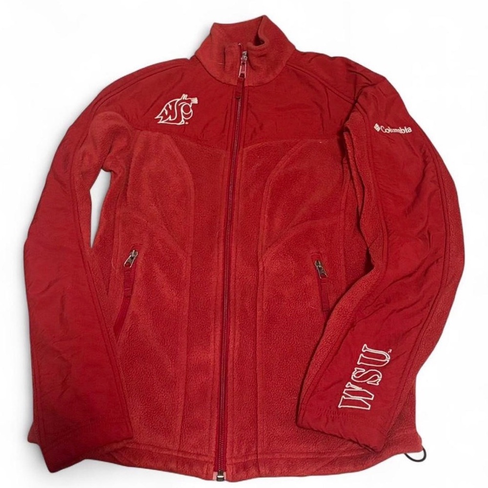 Columbia Red WSU Embroidered Full-Zip Fleece Jacket